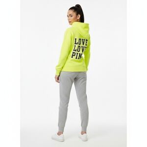 Victoria's Secret PINK LOVE LOVE PINK Neon Yellow Zip Up Hoodie XS